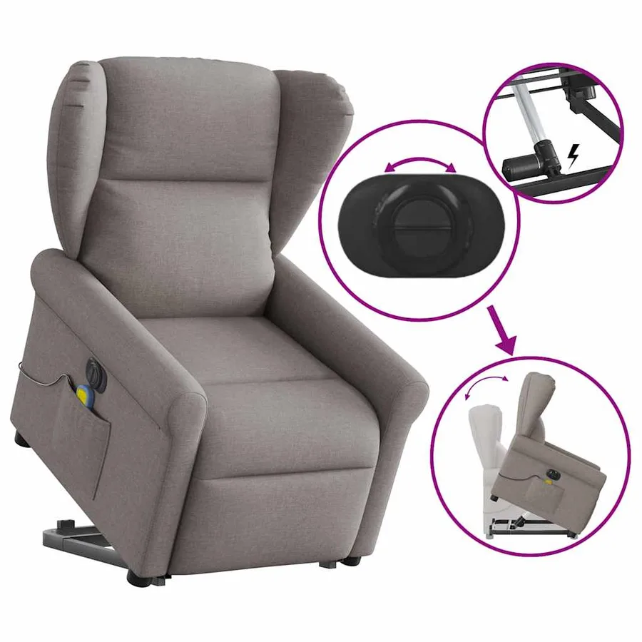 Fauteuil inclinable de massage électrique Taupe Tissu - 8