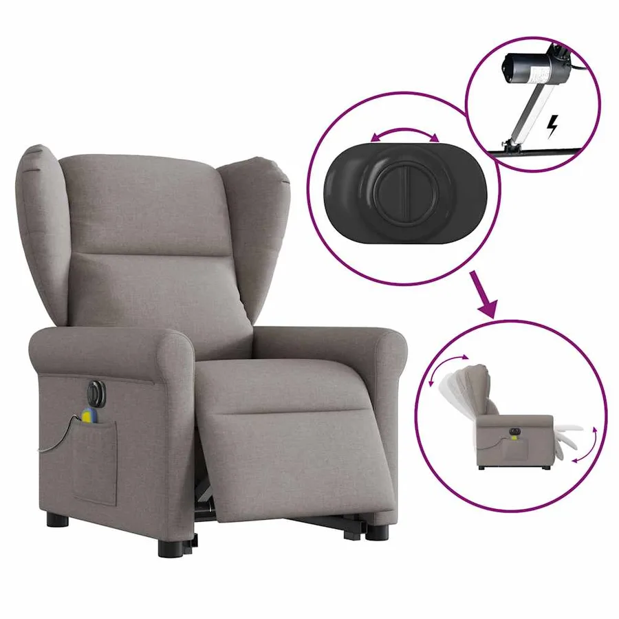 Fauteuil inclinable de massage électrique Taupe Tissu - 9