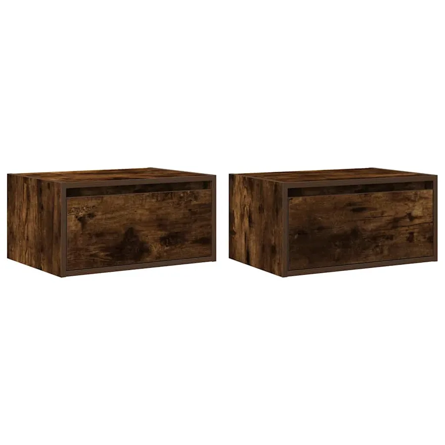 Tables de chevet murales avec lumières LED 2 pcs chêne fumé - 3