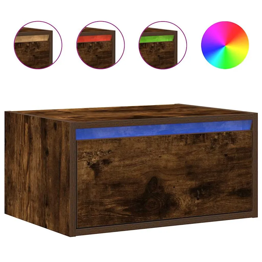 Tables de chevet murales avec lumières LED 2 pcs chêne fumé - 6