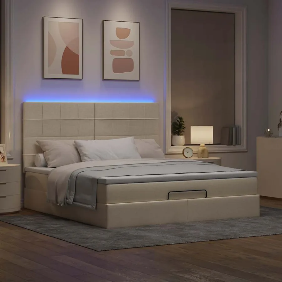 Cadre de lit ottoman avec matelas crème 160x200 cm tissu - 3