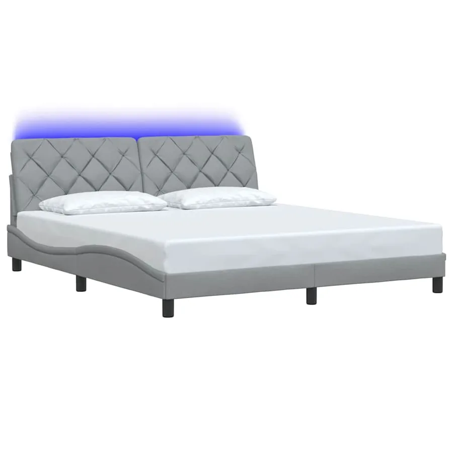 Cadre de lit avec LED sans matelas gris clair 180x200 cm tissu - 3