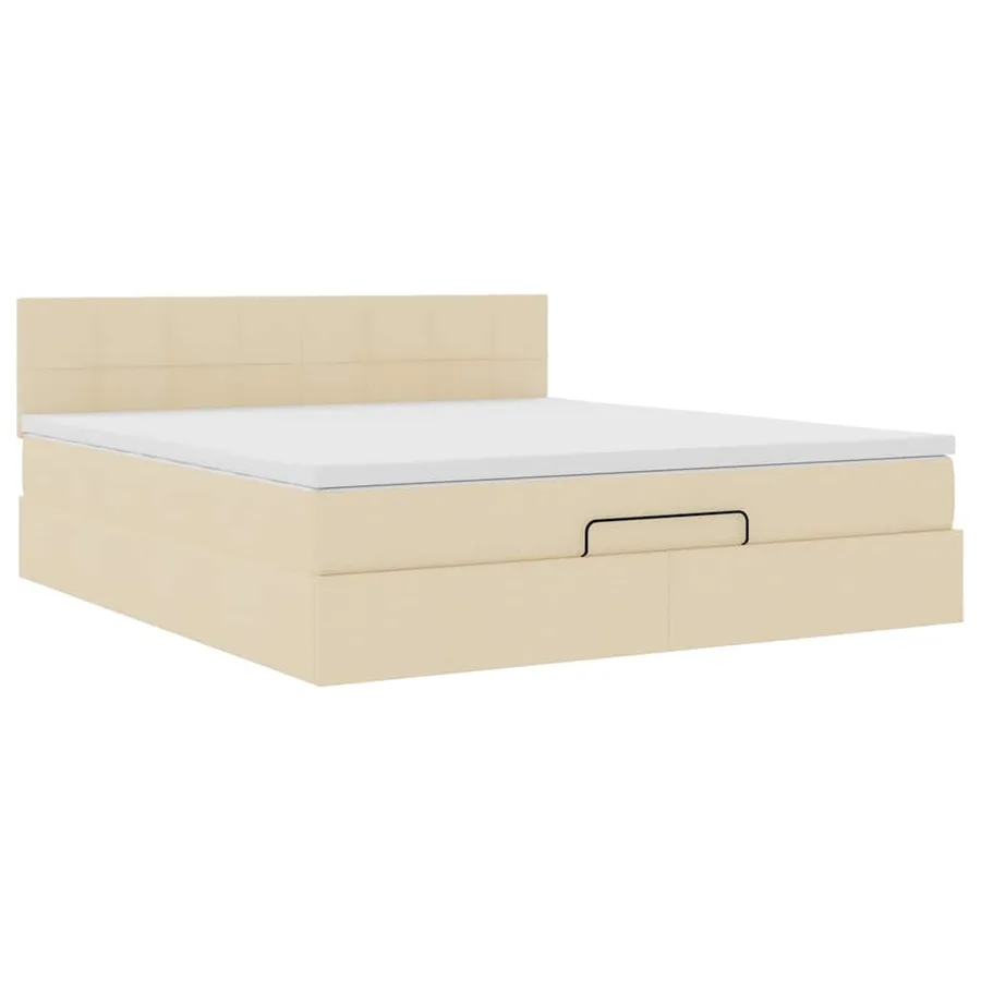 Cadre de lit ottoman avec matelas crème 160x200 cm tissu - 6