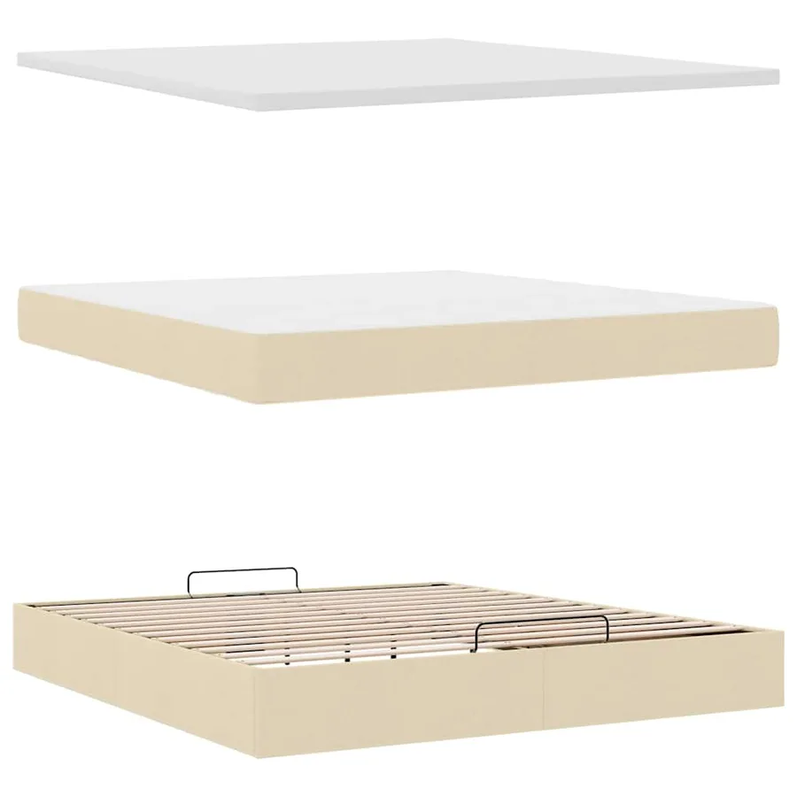 Cadre de lit ottoman avec matelas crème 160x200 cm tissu - 8