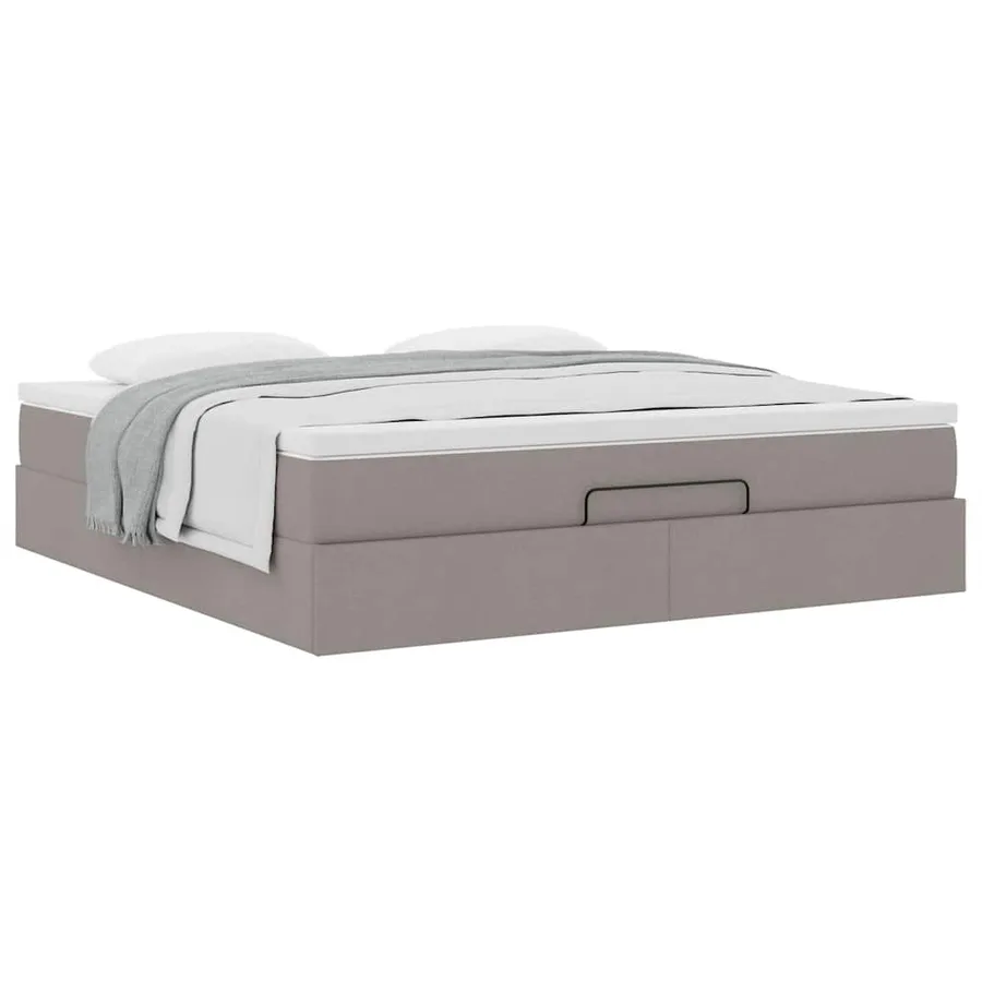 Cadre de lit ottoman avec matelas taupe 160x200 cm tissu - 5