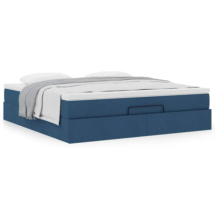 Cadre de lit ottoman avec matelas bleu 160x200 cm tissu - 4