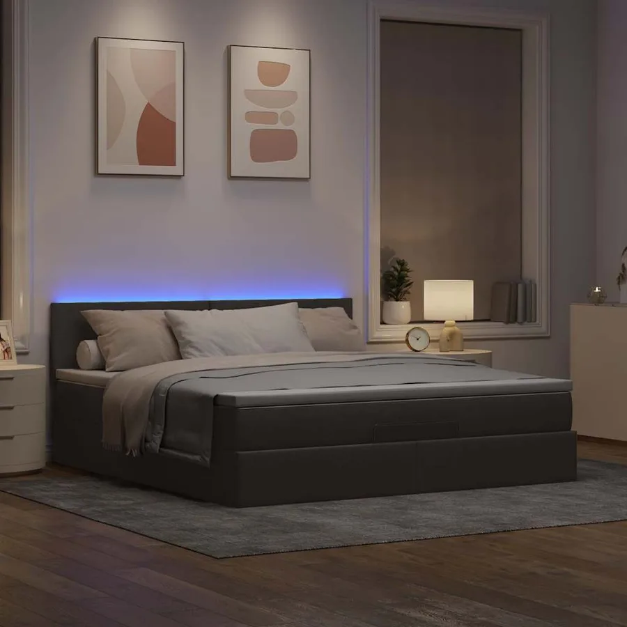 Cadre de lit ottoman avec matelas taupe 160x200 cm tissu - 3