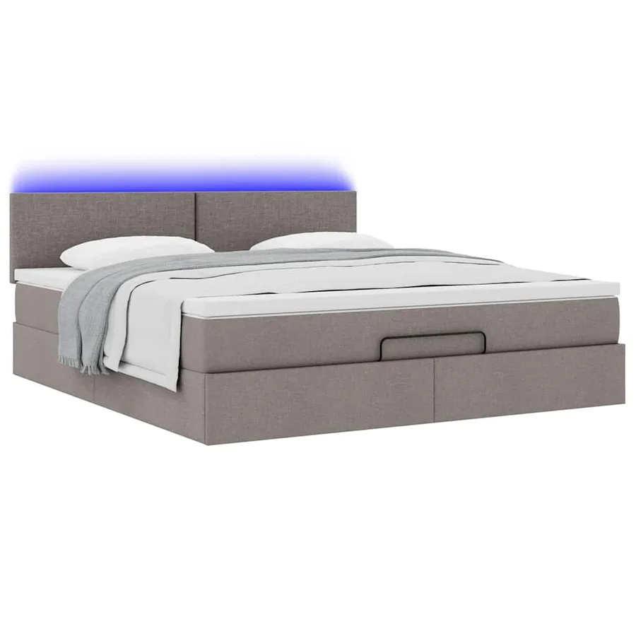 Cadre de lit ottoman avec matelas taupe 160x200 cm tissu - 6