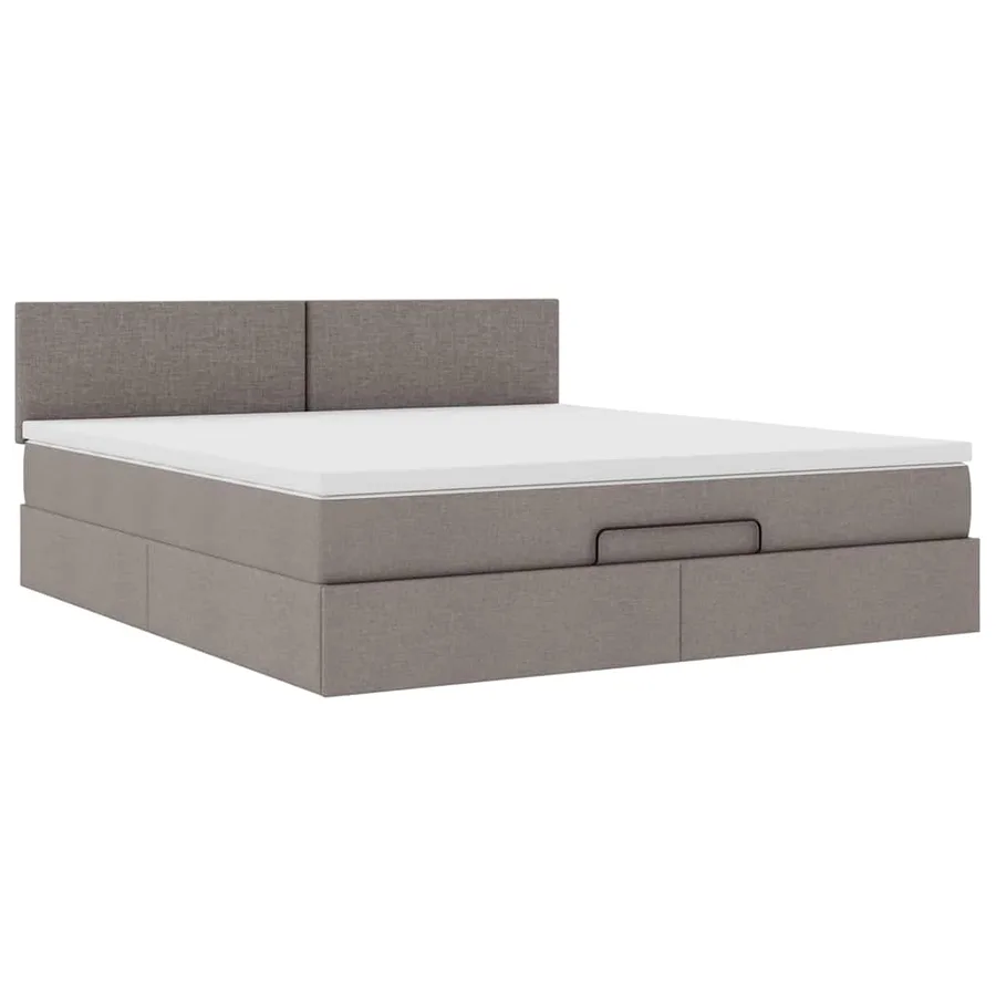 Cadre de lit ottoman avec matelas taupe 160x200 cm tissu - 7