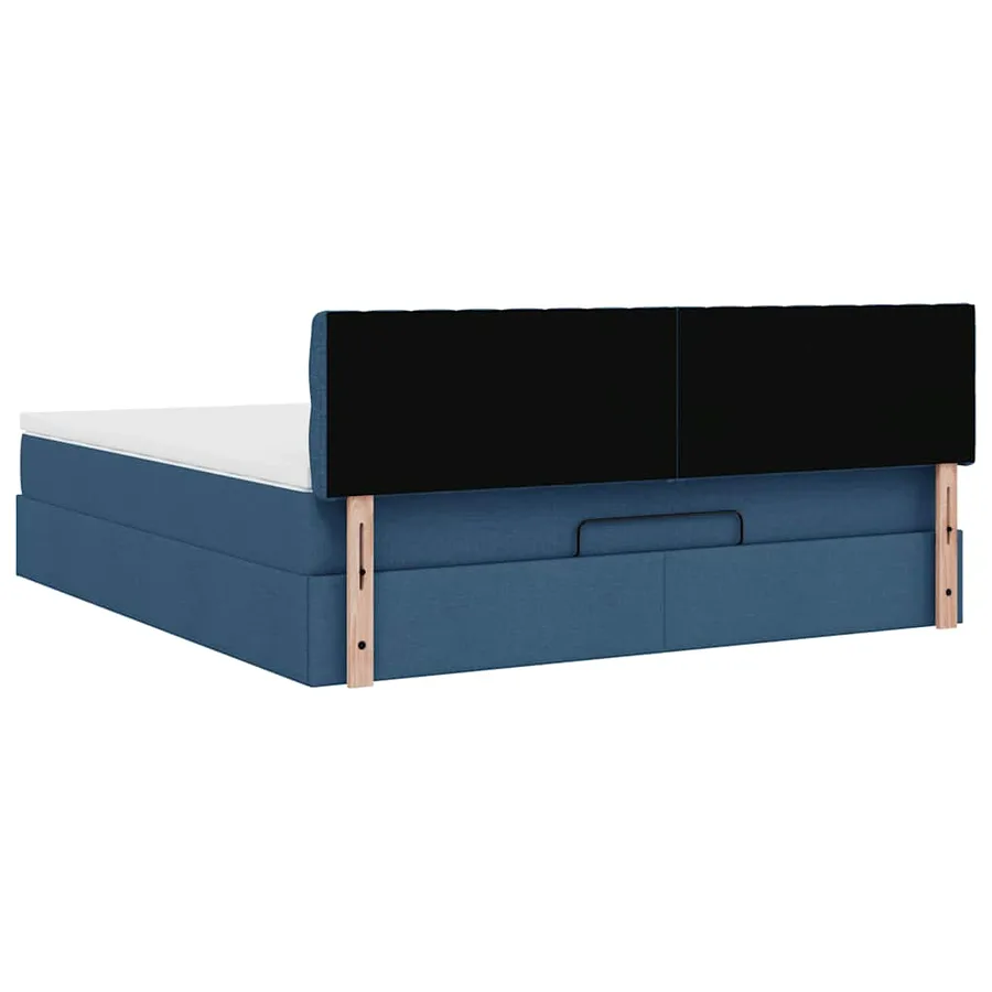 Cadre de lit ottoman avec matelas bleu 160x200 cm tissu - 12