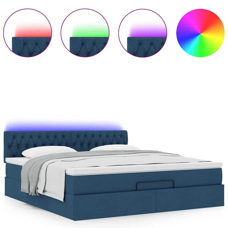 Cadre de lit ottoman avec matelas bleu 160x200 cm tissu - 4
