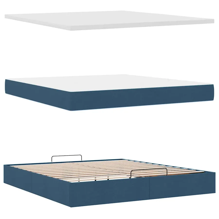 Cadre de lit ottoman avec matelas bleu 160x200 cm tissu - 9