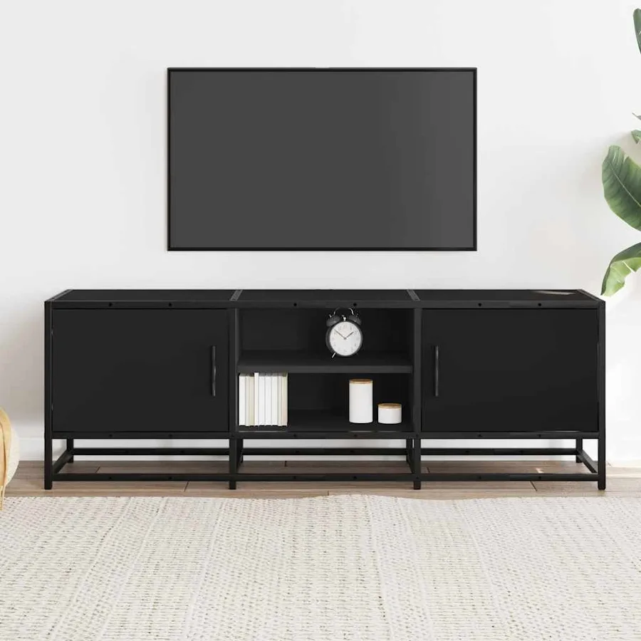 Meuble TV noir 120x35x41 cm bois d'ingénierie et métal - 3