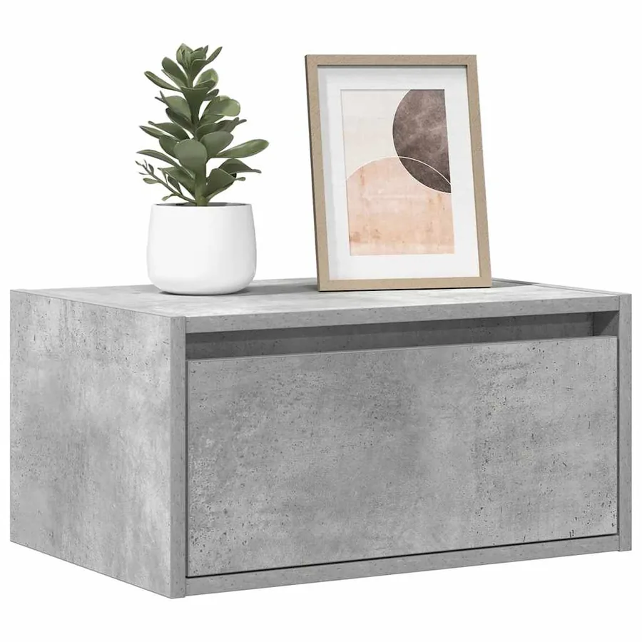 Table de chevet murale avec lumières LED gris béton