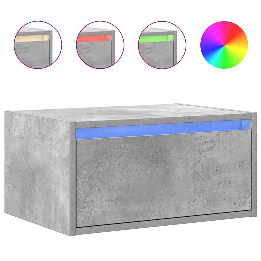 Table de chevet murale avec lumières LED gris béton - 2