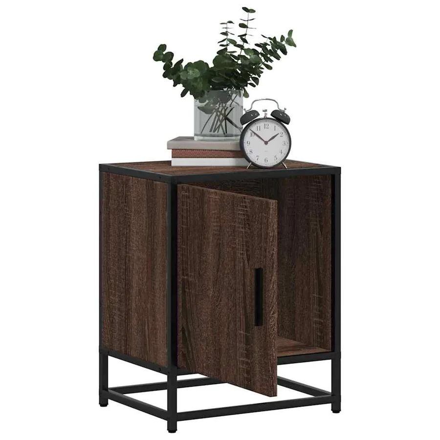 Table de chevet chêne marron 40x31x50cm bois d'ingénierie métal - 4