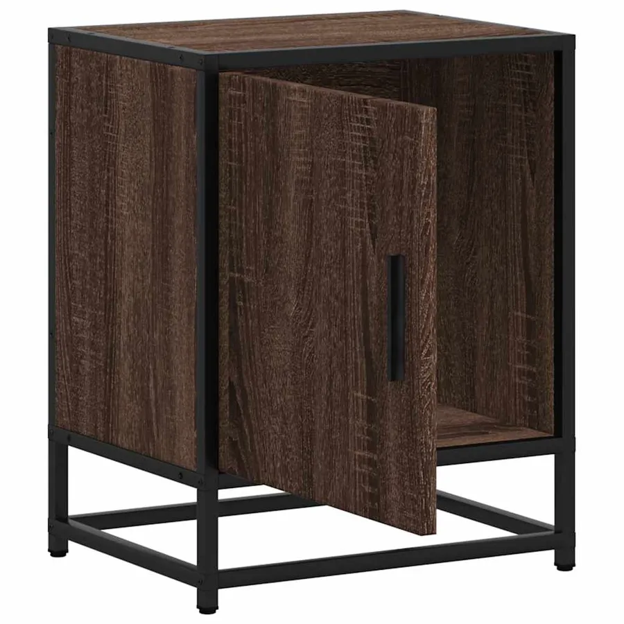 Table de chevet chêne marron 40x31x50cm bois d'ingénierie métal - 8