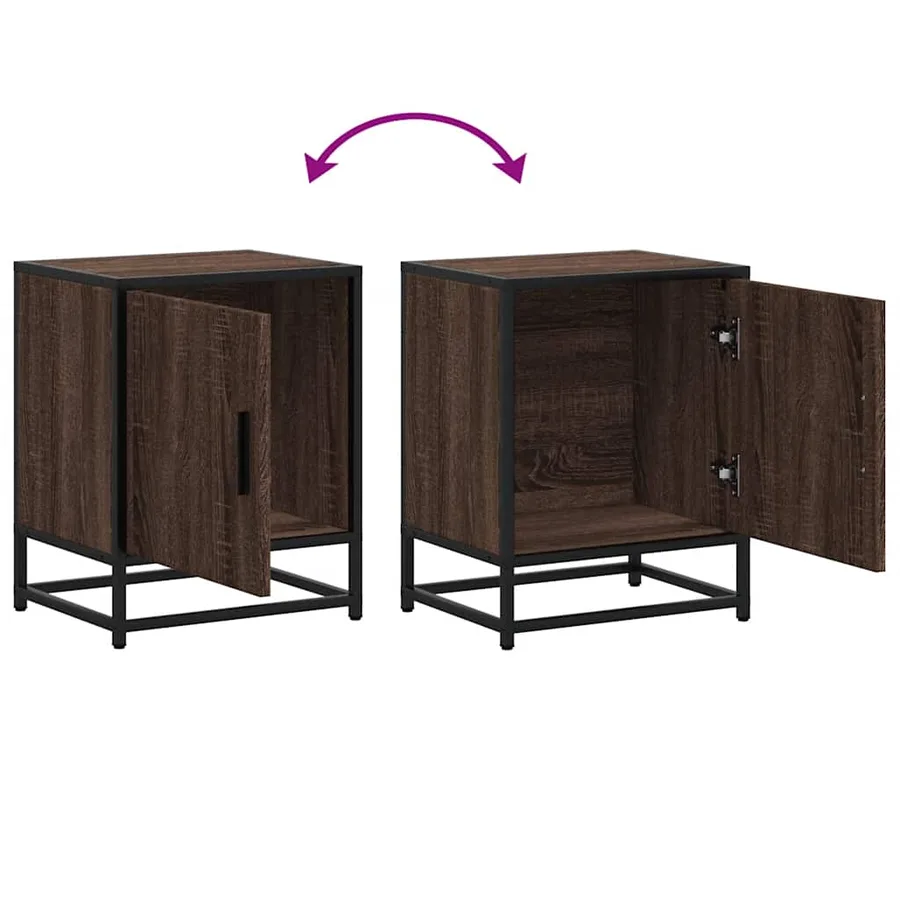 Table de chevet chêne marron 40x31x50cm bois d'ingénierie métal - 9