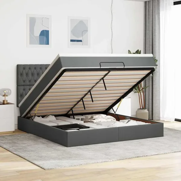 Cadre de lit ottoman avec matelas gris foncé 180x200 cm tissu