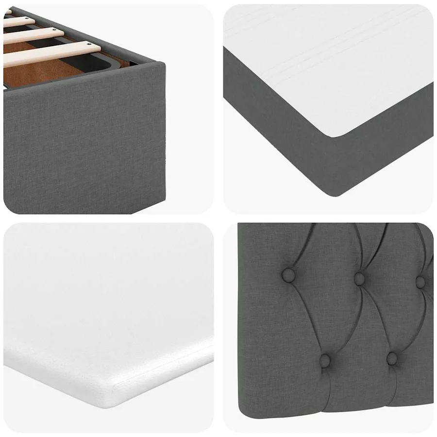 Cadre de lit ottoman avec matelas gris foncé 180x200 cm tissu - 13