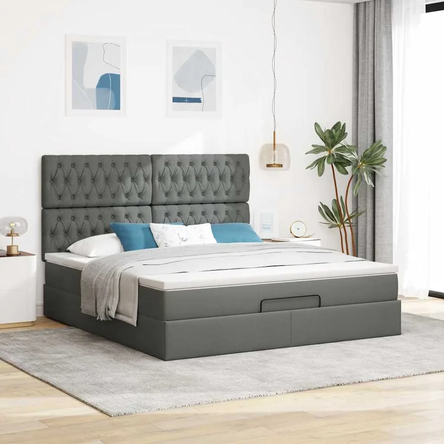 Cadre de lit ottoman avec matelas gris foncé 180x200 cm tissu - 3