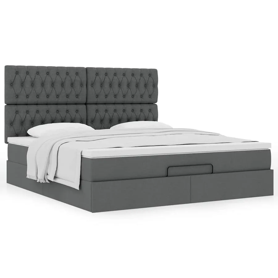 Cadre de lit ottoman avec matelas gris foncé 180x200 cm tissu - 4