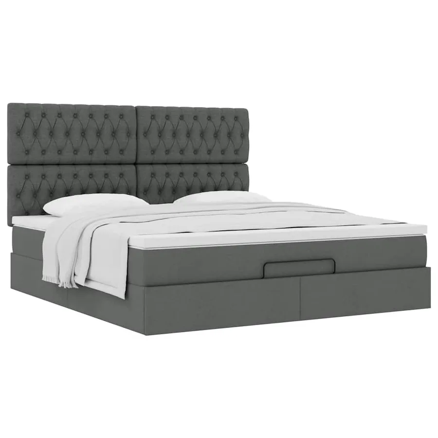 Cadre de lit ottoman avec matelas gris foncé 180x200 cm tissu - 5