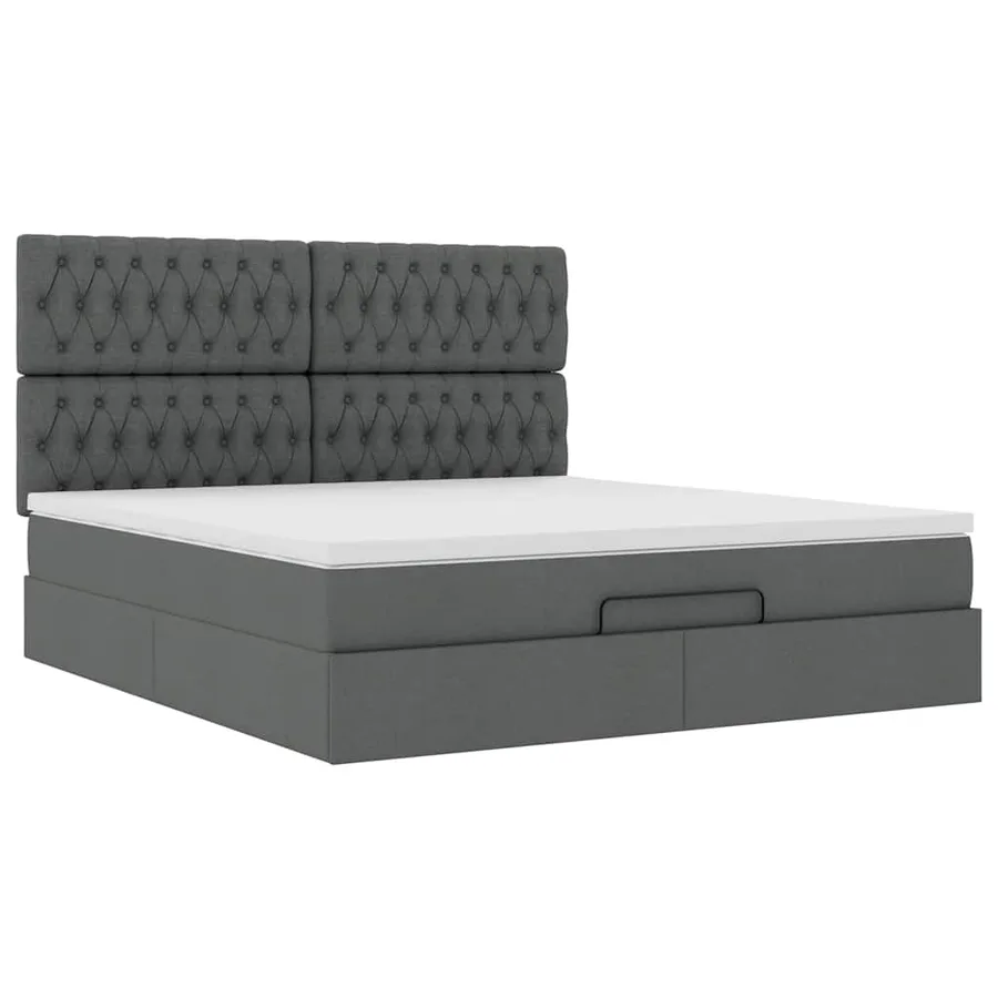 Cadre de lit ottoman avec matelas gris foncé 180x200 cm tissu - 6