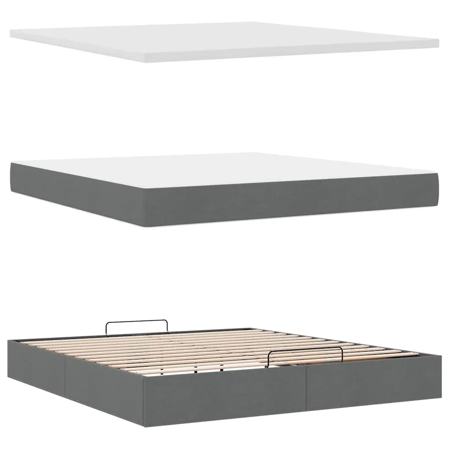 Cadre de lit ottoman avec matelas gris foncé 180x200 cm tissu - 8