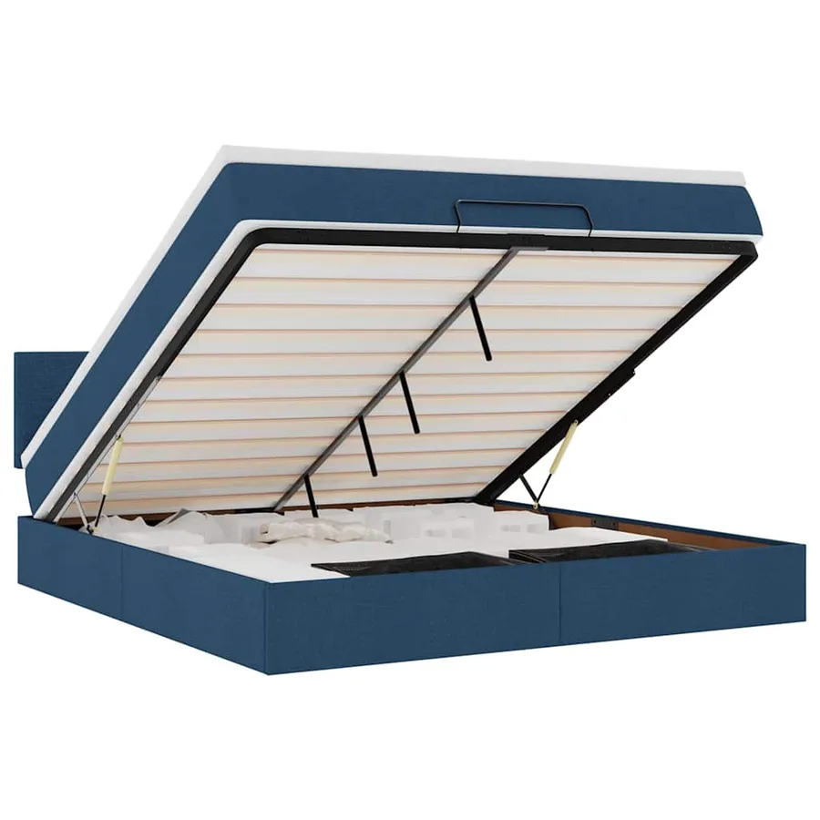 Cadre de lit ottoman avec matelas bleu 180x200 cm tissu - 2
