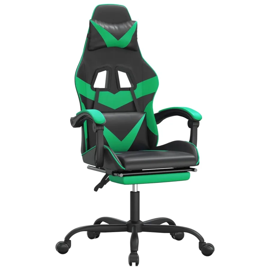 Chaise de jeu avec repose-pied Noir et vert Similicuir - 2