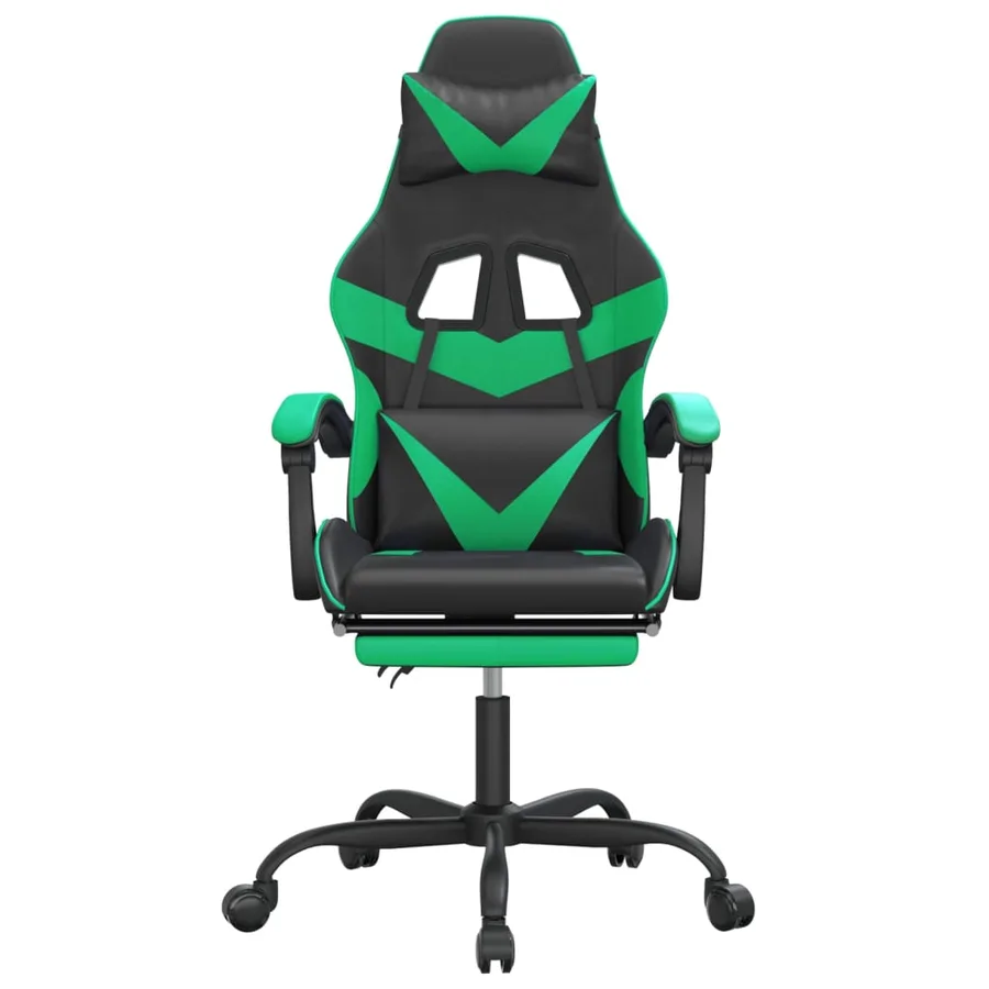 Chaise de jeu avec repose-pied Noir et vert Similicuir - 3