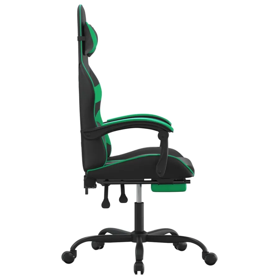 Chaise de jeu avec repose-pied Noir et vert Similicuir - 4