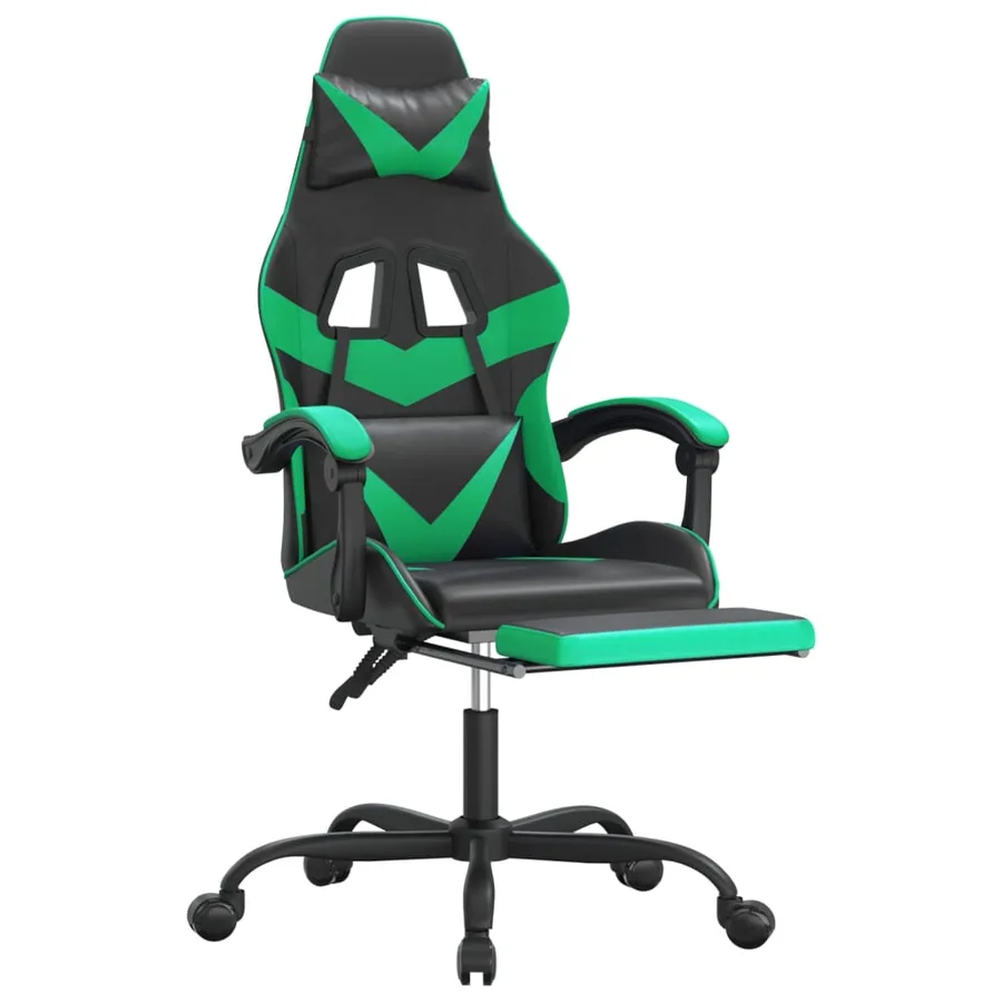 Chaise de jeu avec repose-pied Noir et vert Similicuir - 6