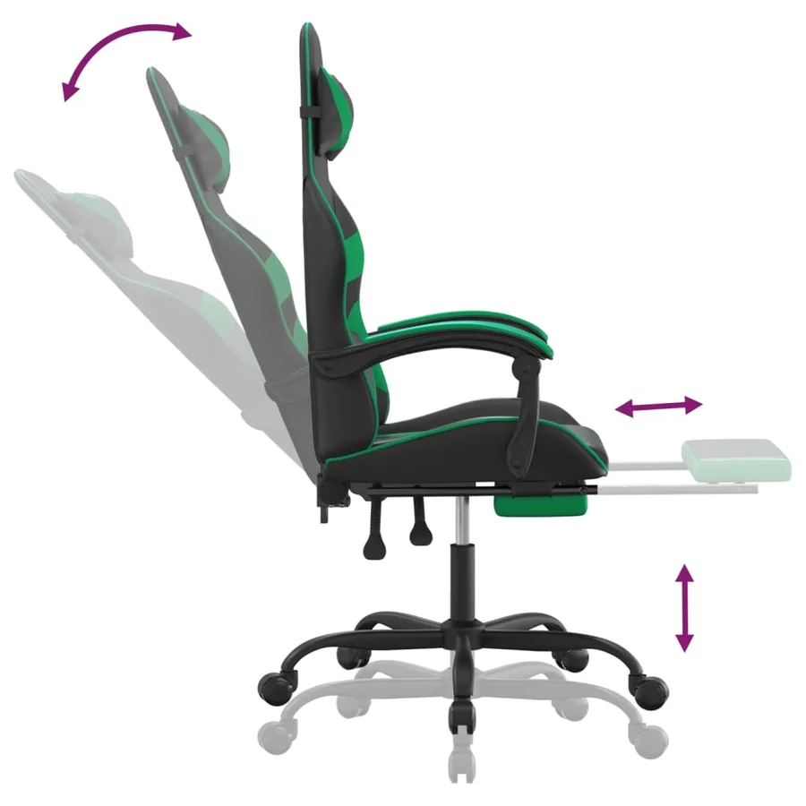 Chaise de jeu avec repose-pied Noir et vert Similicuir - 7