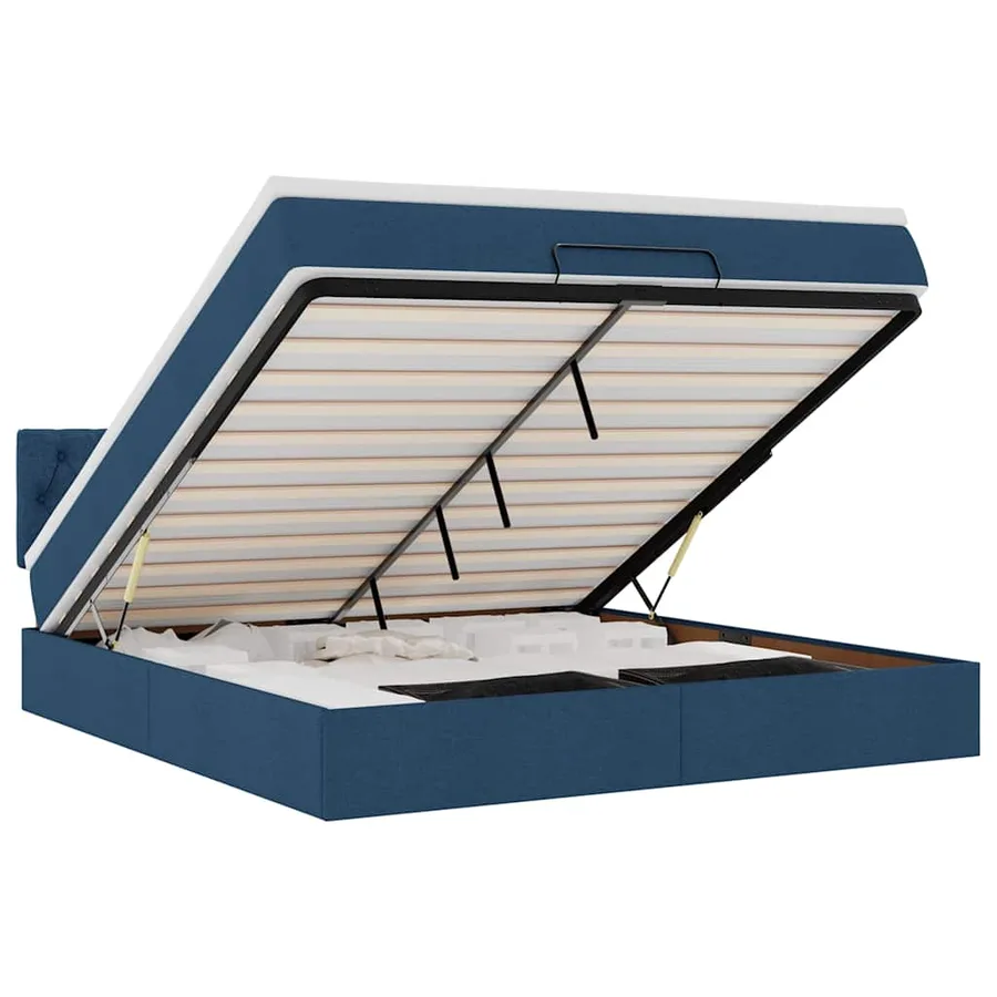 Cadre de lit ottoman avec matelas bleu 180x200 cm tissu - 2