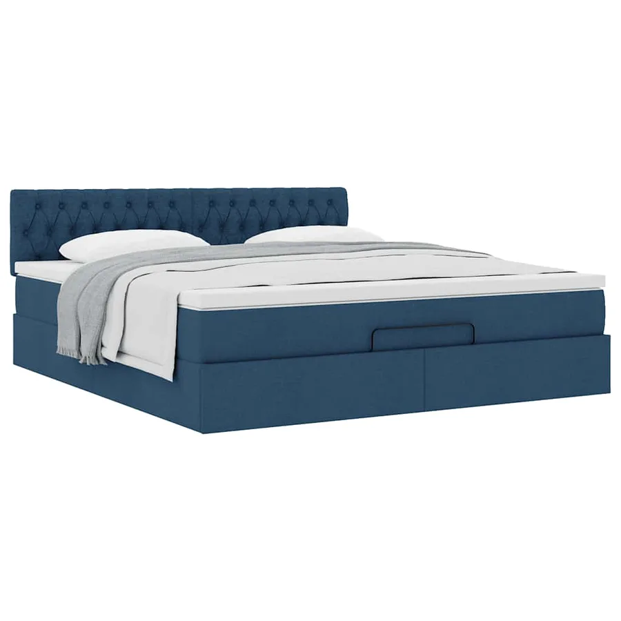 Cadre de lit ottoman avec matelas bleu 180x200 cm tissu - 5