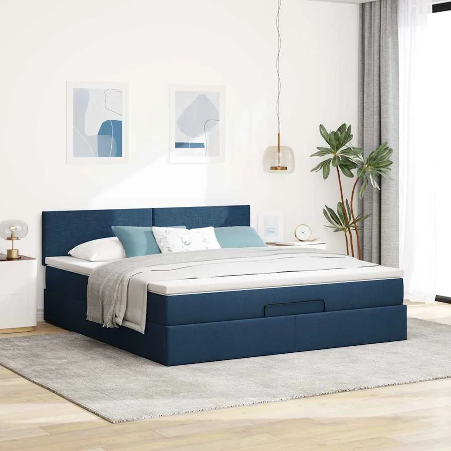 Lit ottoman avec matelas et LED bleu 180x200cm tissu - 4