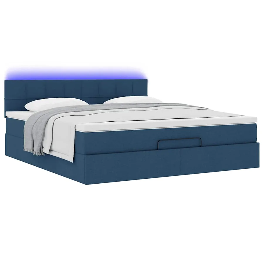Lit ottoman avec matelas et LED bleu 180x200cm tissu - 6