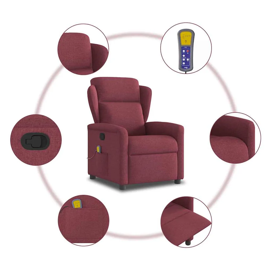 Fauteuil de massage inclinable Rouge bordeaux Tissu - 8