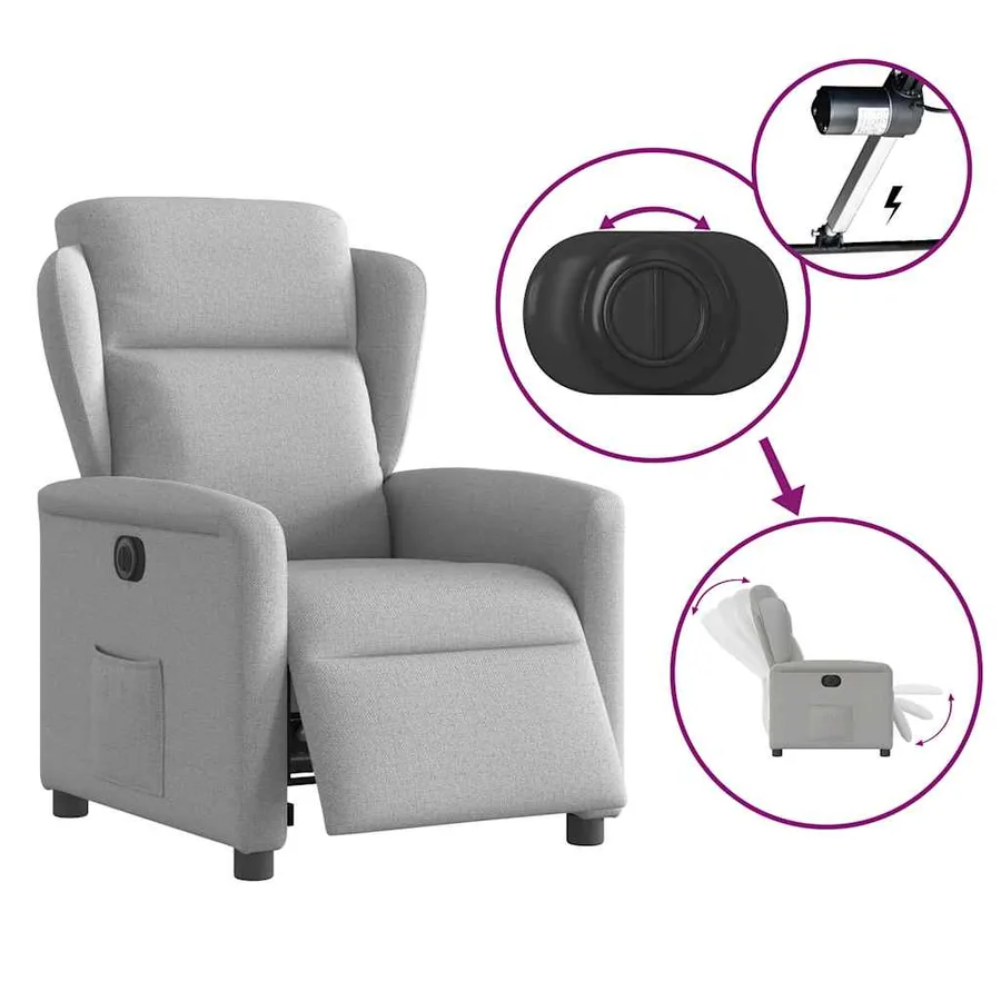Fauteuil inclinable électrique gris nuage tissu - 8