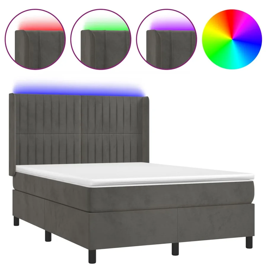 Sommier à lattes de lit matelas et LED Gris foncé 140x190 cm - 2