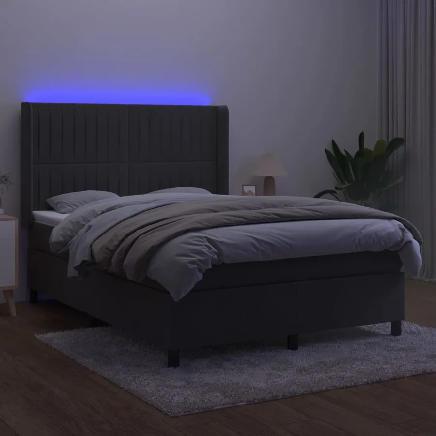 Sommier à lattes de lit matelas et LED Gris foncé 140x190 cm - 3