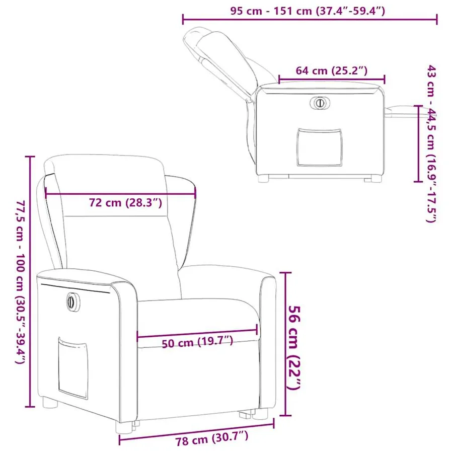 Fauteuil inclinable électrique taupe tissu - 16