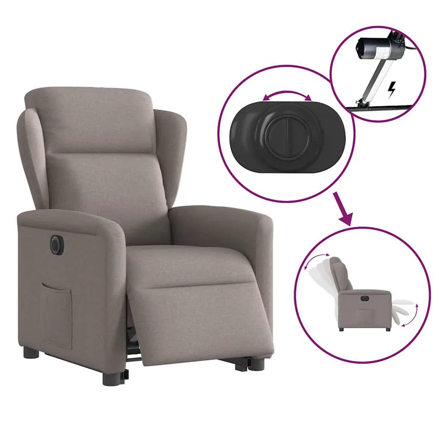 Fauteuil inclinable électrique taupe tissu - 9