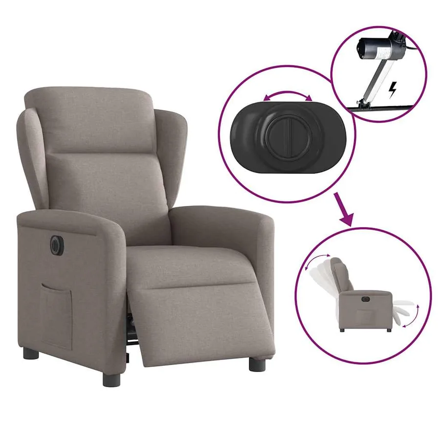Fauteuil inclinable électrique Taupe Tissu - 8