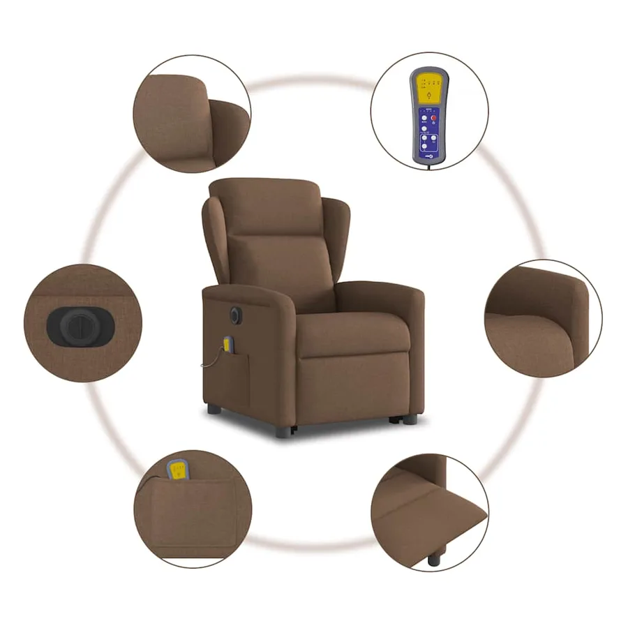 Fauteuil inclinable de massage électrique Marron Tissu - 11