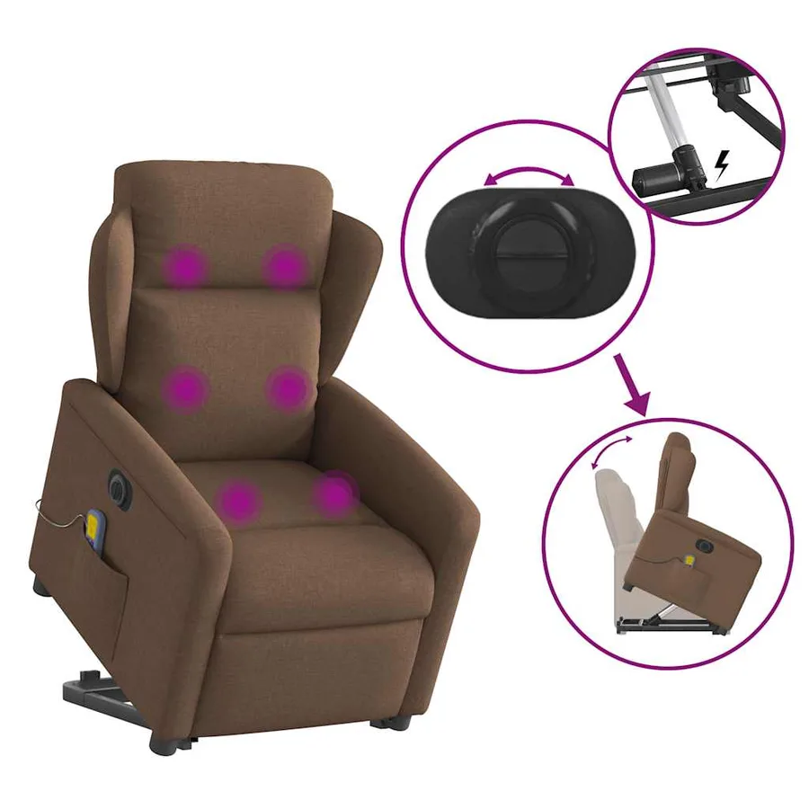 Fauteuil inclinable de massage électrique Marron Tissu - 8