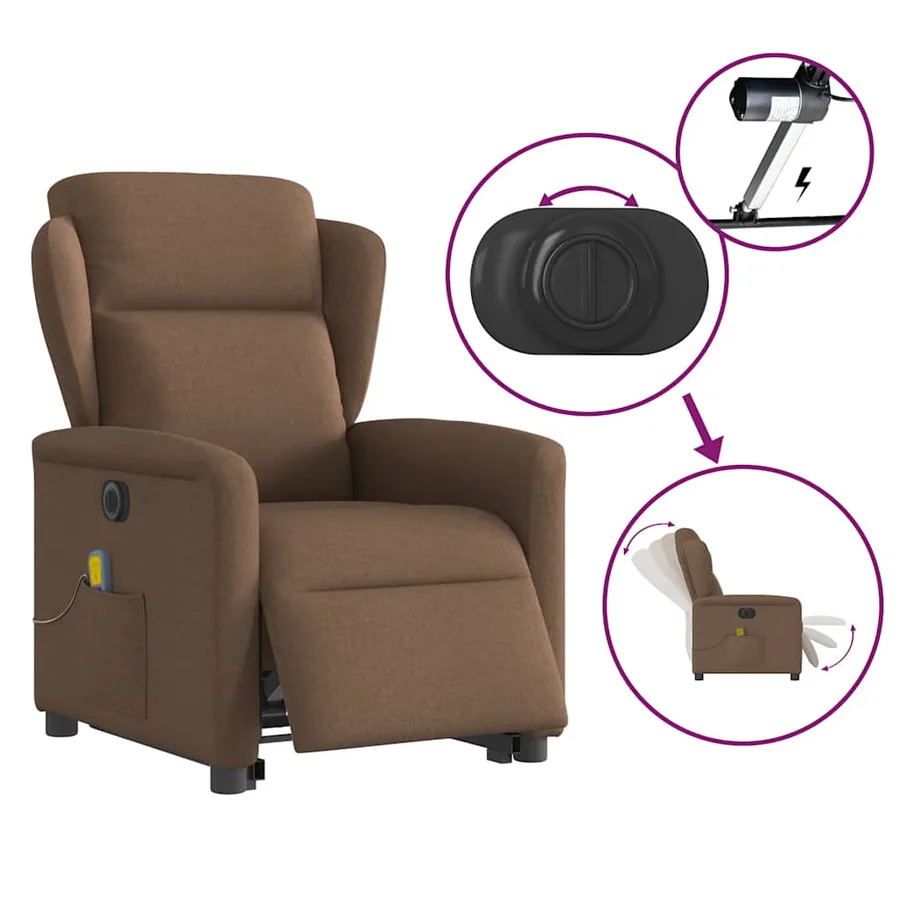 Fauteuil inclinable de massage électrique Marron Tissu - 9