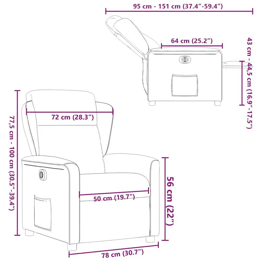 Fauteuil inclinable électrique Noir Tissu - 15